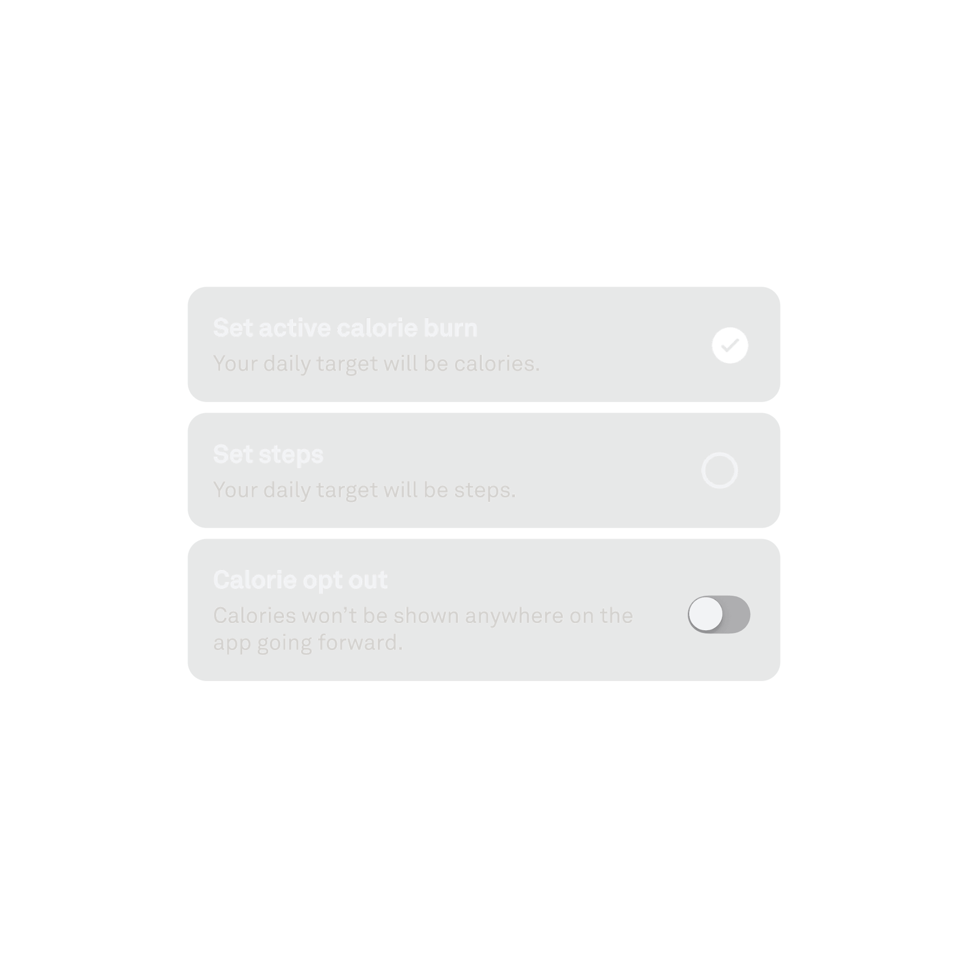 App UI representing Personalized Activity Goals.