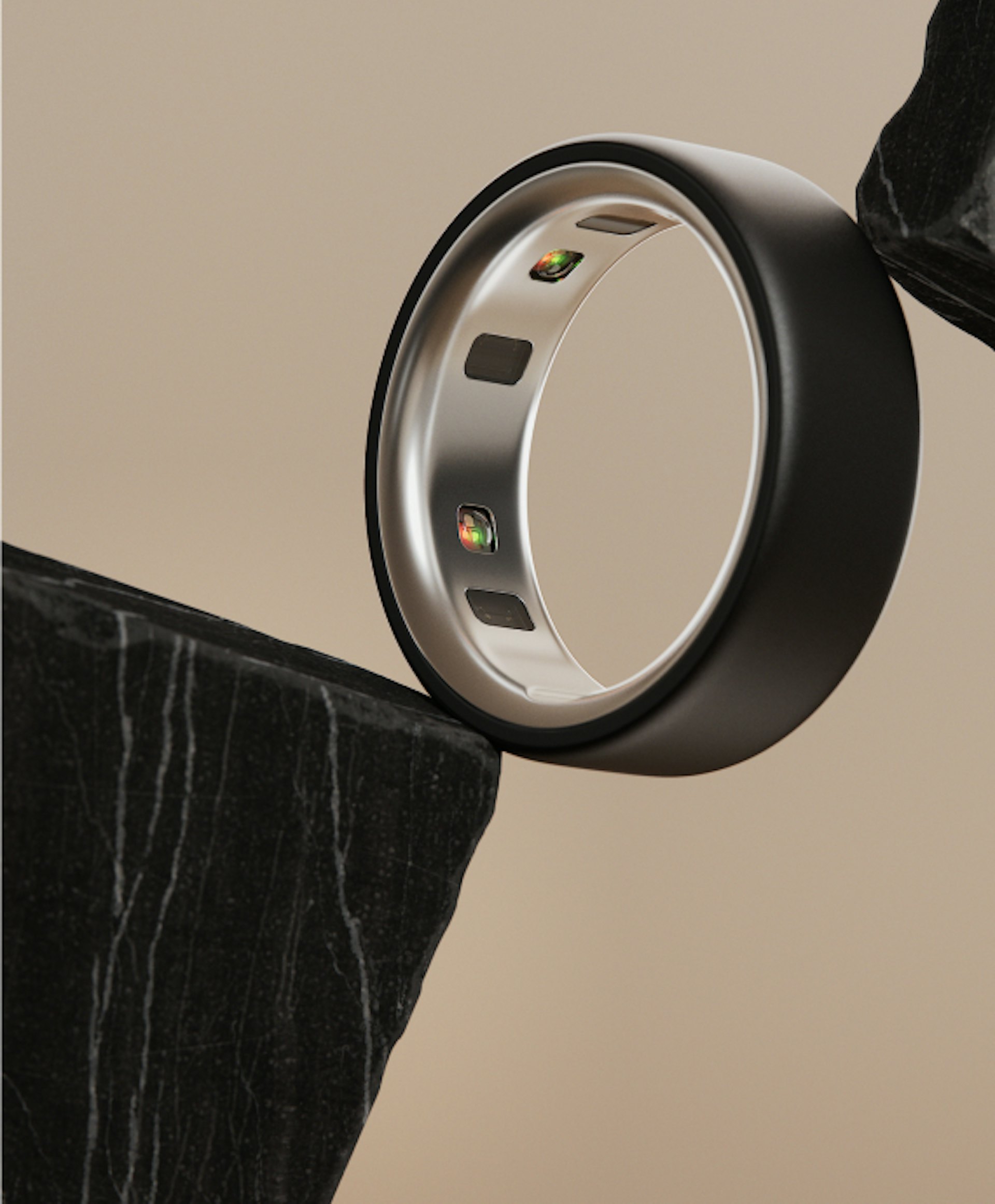 Horizon Stealth Oura Ring showcased atop carbon base