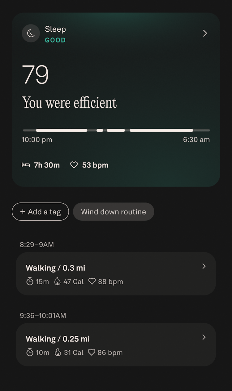 Oura Ring App view of sleep data in July